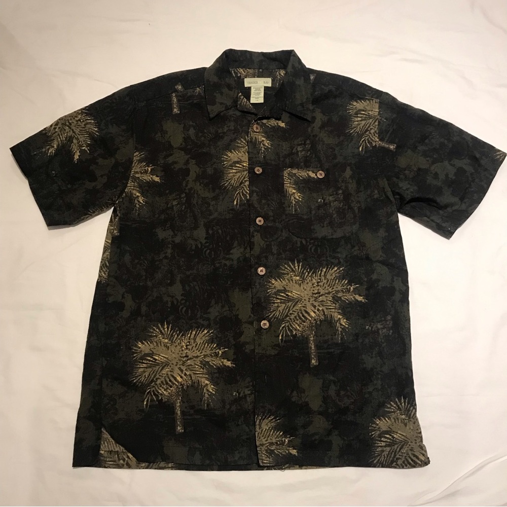 Trader Bay Short Sleeve Button Up Shirt Size Large Dark Green